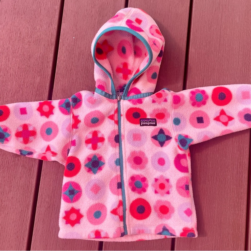 Patagonia Pink and Blue Patterned Baby Fleece Jacket